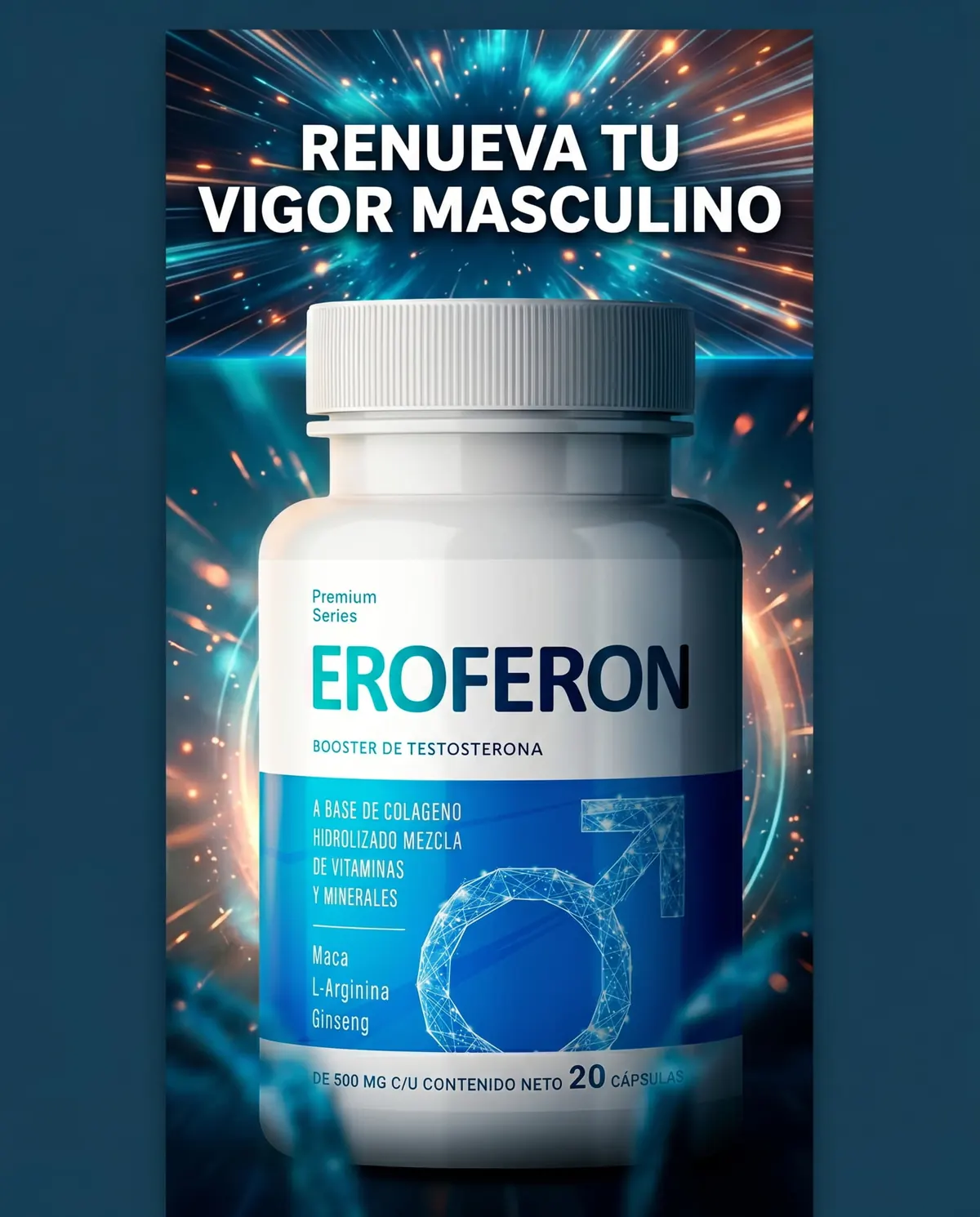 Frasco de Eroferon sobre fondo azul